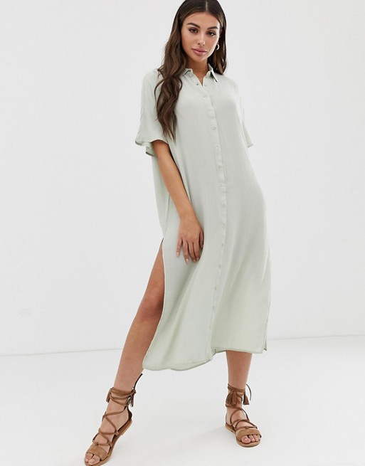 Amuse Society Tranquilo woven shirt dress in palm green