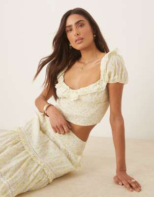 Adeline sweetheart crop top in lemon ditsy - part of a set-Yellow