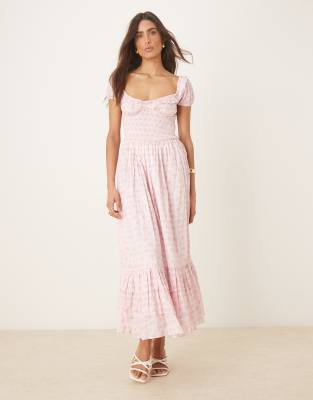 Adeline sweetheart maxi dress in pink ditsy gingham