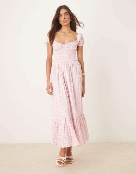 Amy Jane London Adeline sweetheart maxi dress in pink ditsy gingham