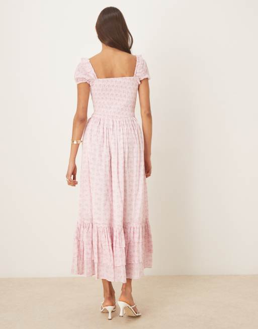 Amy Jane London Adeline sweetheart maxi dress in pink ditsy gingham
