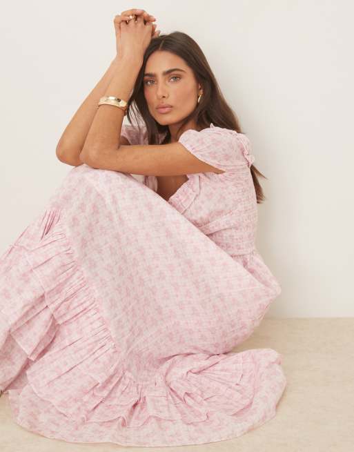 Amy Jane London Adeline sweetheart maxi dress in pink ditsy gingham