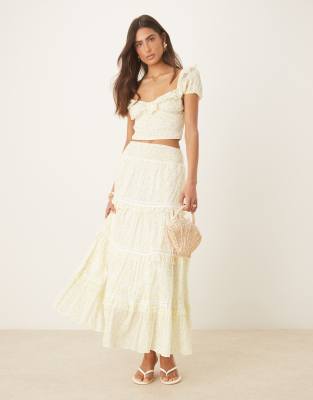 Adeline tiered maxi skirt in lemon ditsy - part of a set-Yellow