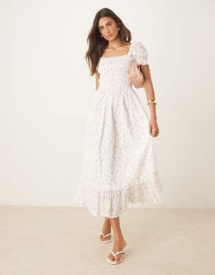 Angeline shirred bodice maxi dress in pink rosebud-Multi