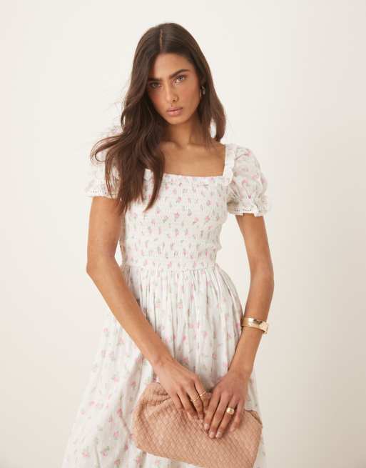 Amy Jane London Angeline shirred bodice maxi dress in pink rosebud | ASOS