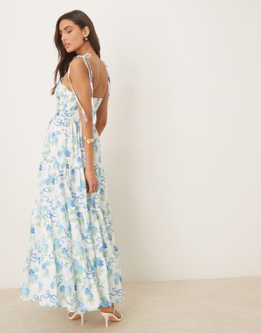 Amy Jane London Arianna corset cami maxi dress in blue rose | ASOS