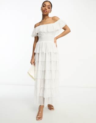 Amy Jane London Aurelia bardot tiered maxi dress in white