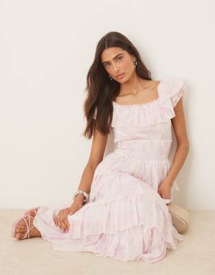 Aurelia tiered maxi dress with shirred waist in pink floral