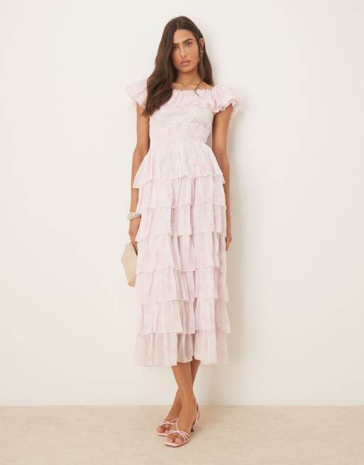 Amy Jane London Aurelia tiered maxi dress with shirred waist in pink floral