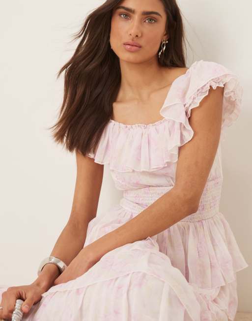 Amy Jane London Aurelia tiered maxi dress with shirred waist in pink floral