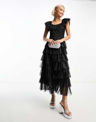 Amy Jane London Aurelia Tulle Sequin Maxi Dress In Black