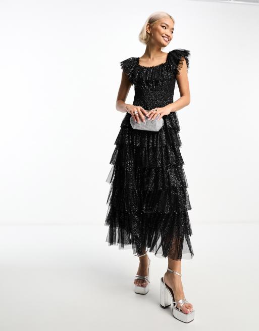 Amy Jane London Aurelia tulle sequin maxi dress in black