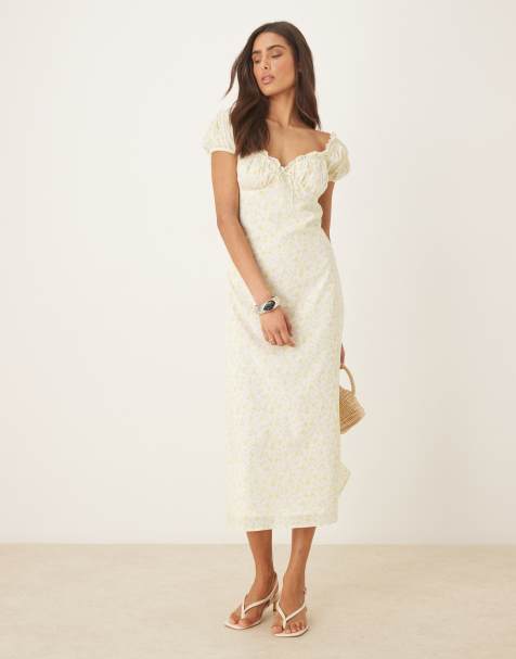 Amy Jane London Daphne milkmaid midi dress in lemon ditsy - view 1