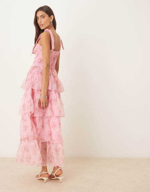 off the shoulder tiered midi dress Pink Multi Floral Square Neck Side Cut Out Tiered Midi Dress *FINAL SA –  SSYS