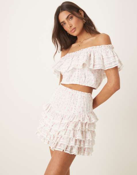 Amy Jane London Gaia frill mini skirt co-ord in pink ditsy
