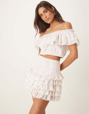 Gaia ruffle mini skirt in pink ditsy - part of a set-Multi