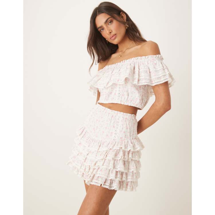 Amy Jane London Gaia ruffle mini skirt in pink ditsy - part