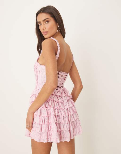 Amy Jane London Genevieve broderie ruffle mini dress in pink