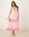 [Amy Jane London] Amy Jane London Iris tulle frill corset midi dress in pink ombre S Pink ombre