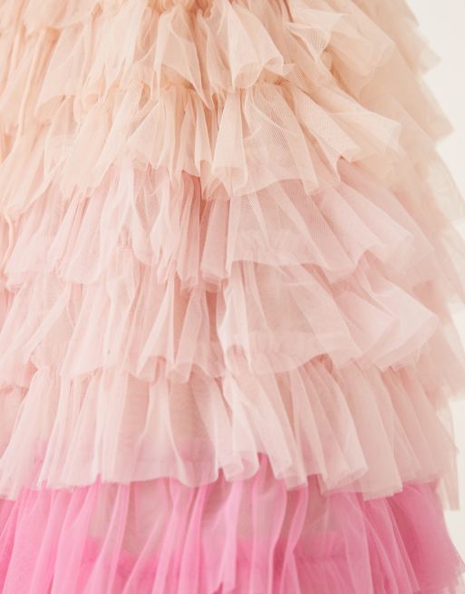 Amy Jane London Iris tulle frill corset midi dress in pink ombre