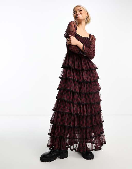 Amy Jane London Luna tulle maxi dress in black and red tartan