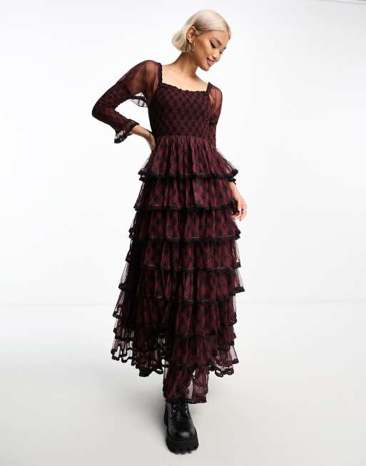 Amy Jane London Luna tulle maxi dress in black and red tartan | ASOS