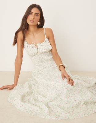Mae shirred waist cami midi dress in wildflower-Multi