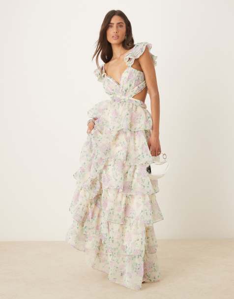 Amy Jane London Oflia cut out frill maxi dress in hydrangea print