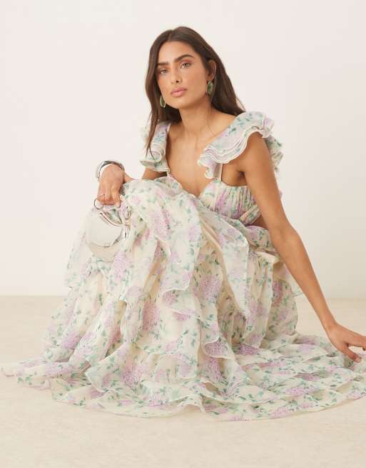 Amy Jane London Oflia cut out frill maxi dress in hydrangea print