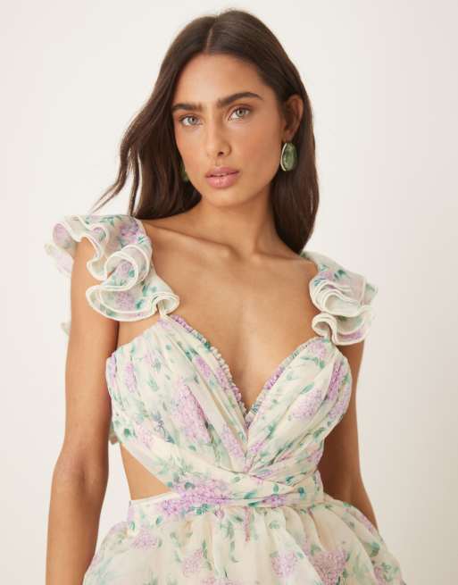 Amy Jane London Oflia cut-out ruffle maxi dress in hydrangea print | ASOS