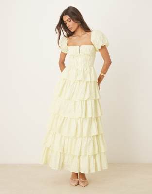 CHONO blanche tiered dress ロング Amy Jane London Rosalie corset tiered maxi dress in lemon