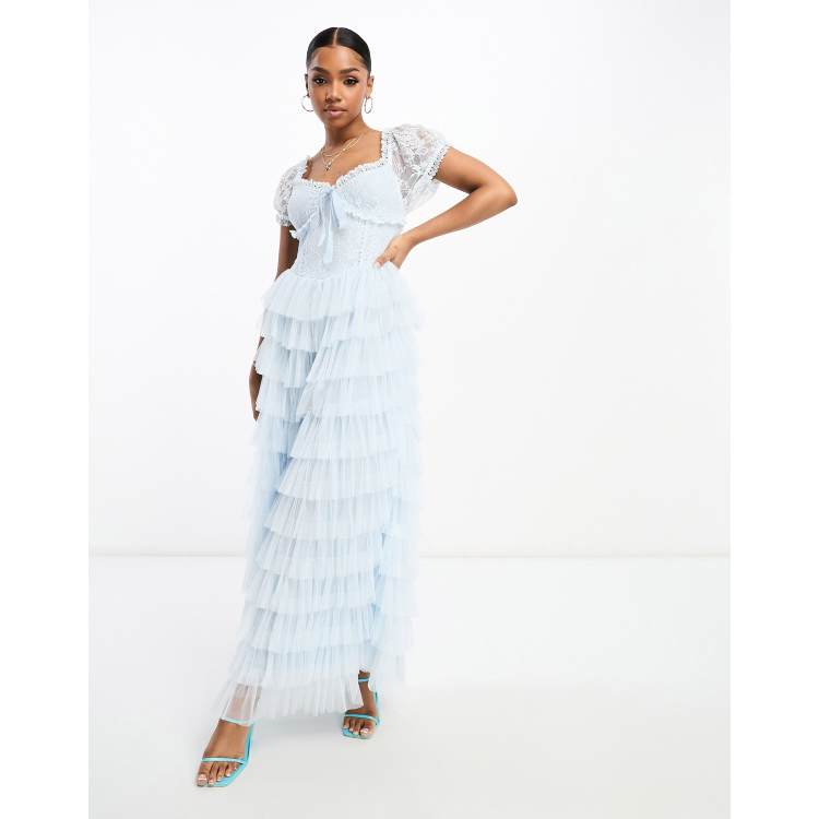 Amy Jane London Sofia lace tiered maxi dress in light blue | ASOS