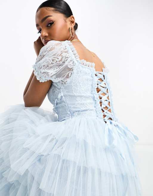 amy jane london sofia maxi dress Amy Jane London Sofia lace tiered maxi dress in light blue