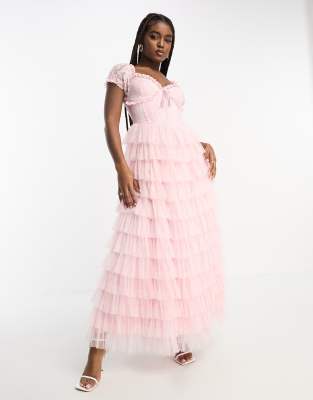 Amy Jane London Sofia lace tiered maxi dress in light pink