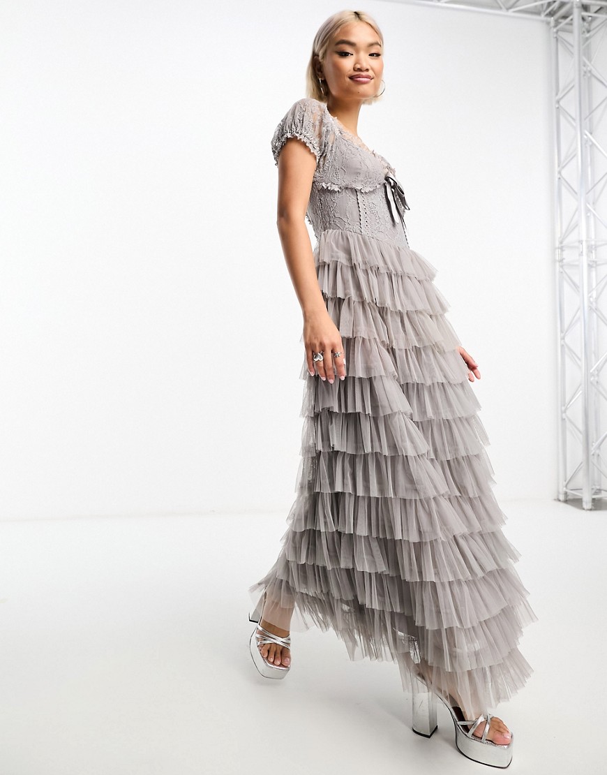 Amy Jane London Sofia Tulle Maxi Dress In Gray
