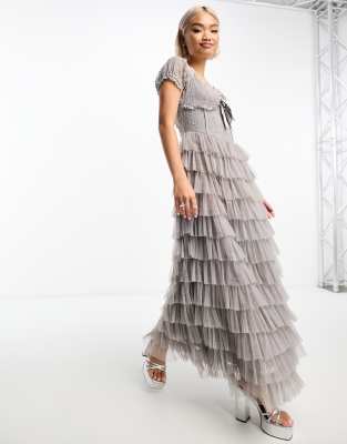 Amy Jane London Amy Jane London Sofia tulle maxi dress in grey