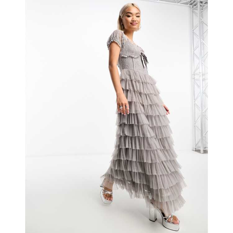 Audrey grey tulle maxi dress sales