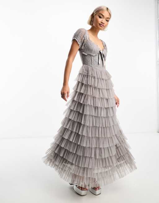 Grey tulle maxi on sale dress