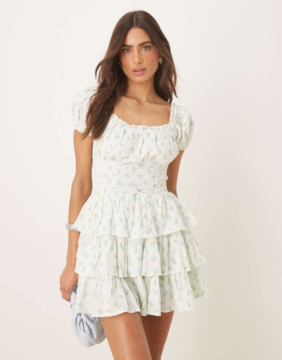 Amy Jane London Wisteria corset waist tiered mini dress in rosebud