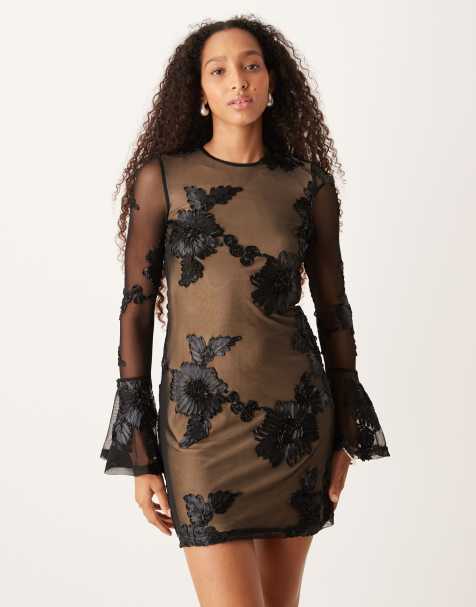 Amy Lynn 3D bell sleeve mini dress with cut out back in black - view 1