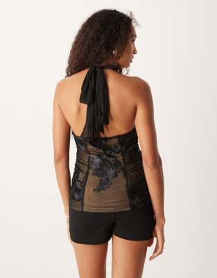 Amy Lynn 3d Scarf Neck Top In Black