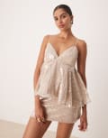 [Amy Lynn] Amy Lynn a-line cami top in taupe sequin (part of a set)-Grey 14 TAUPE SEQUIN