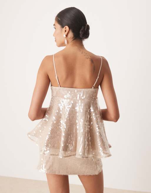 Amy Lynn a-line cami top in taupe sequin - part of a set, 2 of 4