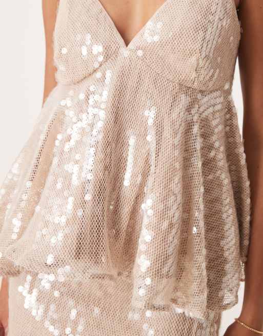 Amy Lynn a-line cami top in taupe sequin - part of a set, 4 of 4
