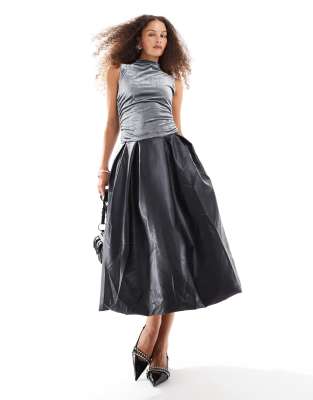 Amy Lynn Amy Lynn Alexa PU midi dress in charcoal velvet-Multi