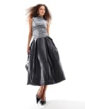 [Amy Lynn] Amy Lynn Alexa PU midi dress in charcoal velvet-Multi 6 Grey/blk