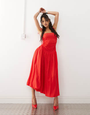 Amy Lynn Womens  Alexa Drop-waist Puffball Satin Maxi Dress In Red