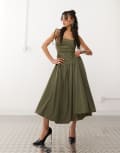 [Amy Lynn] Amy Lynn Alexa puffball midi dress with hotfix bodice in khaki-Green 12 Khaki