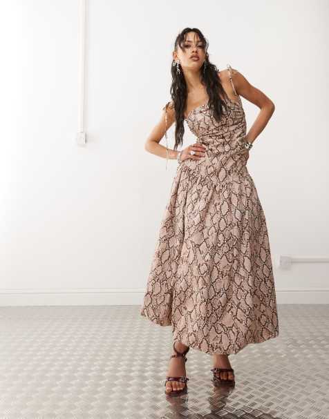 Amy Lynn Alexa puffball printed midi dress in snake - view 1