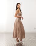 [Amy Lynn] Amy Lynn Alexa puffball sequin midi dress in light brown 12 Light Brown